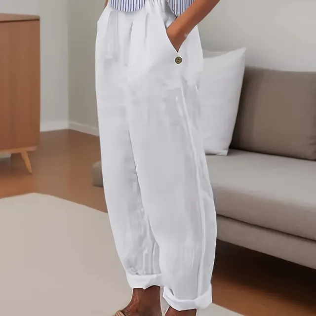 Dámske široké nohavice s ohybným pásom - minimalistický štýl pre leto, voľný čas a formálne príležitosti