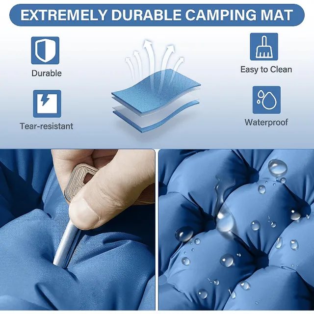 1pc Two-piece inflatable card with pillow, 10,16 cm extra strong, camping, with integrated foot pump