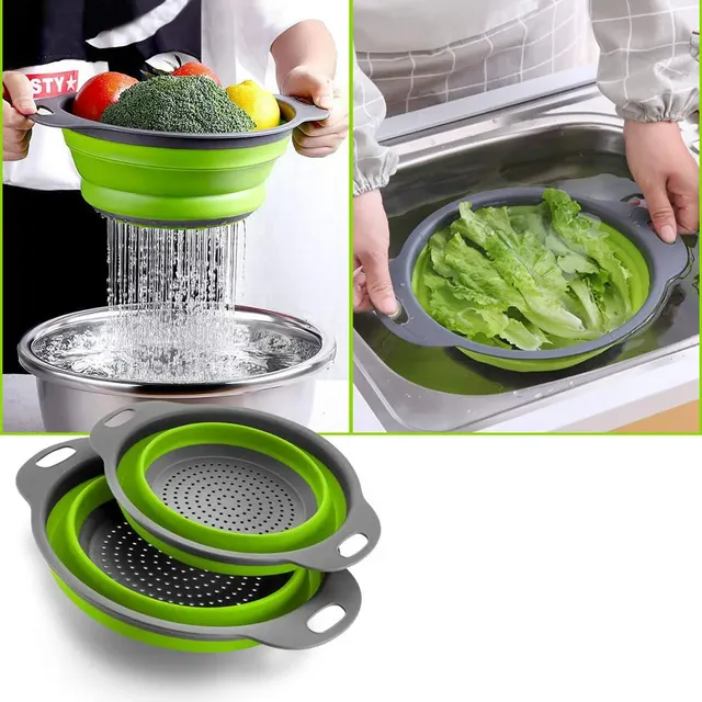 Silicone folding drain basket - washable basket for fruit and vegetables - folding sieve