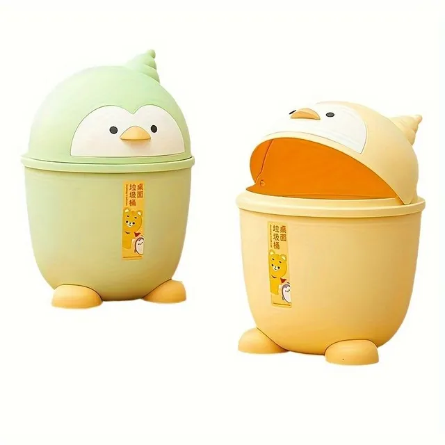 Mini garbage basket with lid and animal motif for table