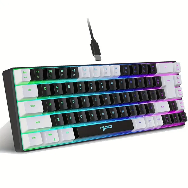 Tastatură de gaming Hxsj: Ultra-subțire, cablu USB-C, cablu detașabil, 68 de taste iluminate RGB