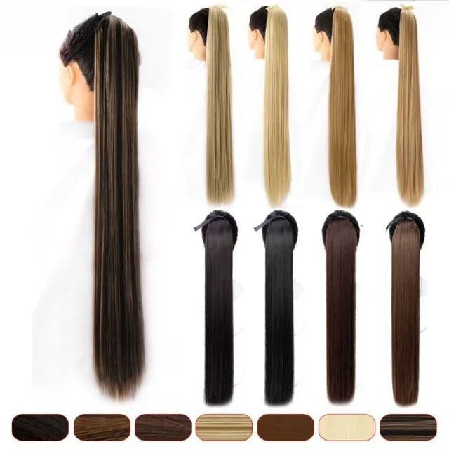Long synthetic hair with a drawstring for fastening the ponytail - various variations