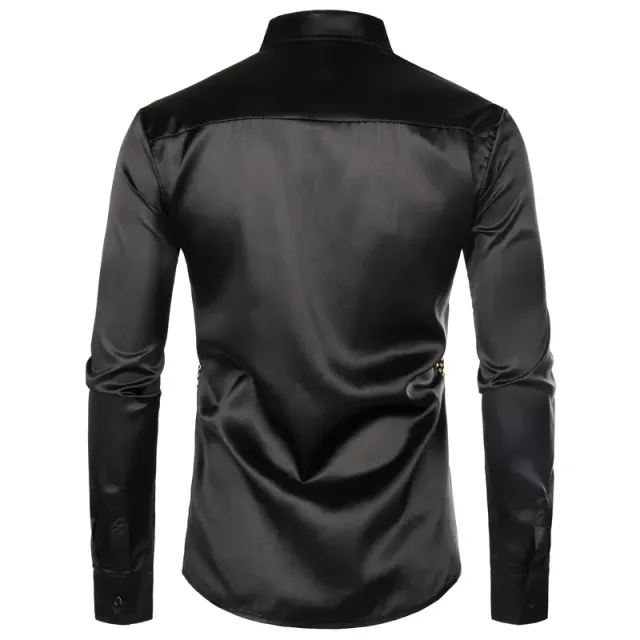 Men's silk shirt with shiny sequins, long sleeves and suitable for social events