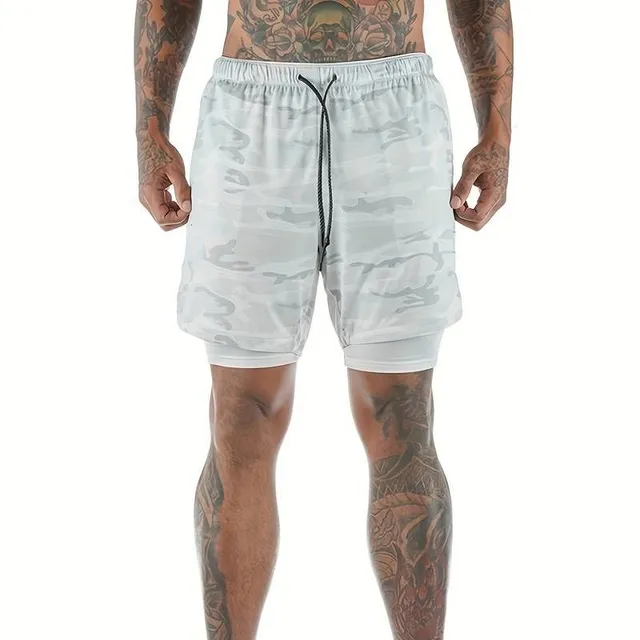 2v1 sports shorts with camouflage pattern and breathable lining