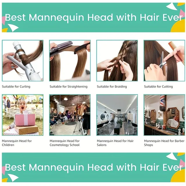 Hairdressing head with artificial hair - hairdressing, cosmetic and training purposes