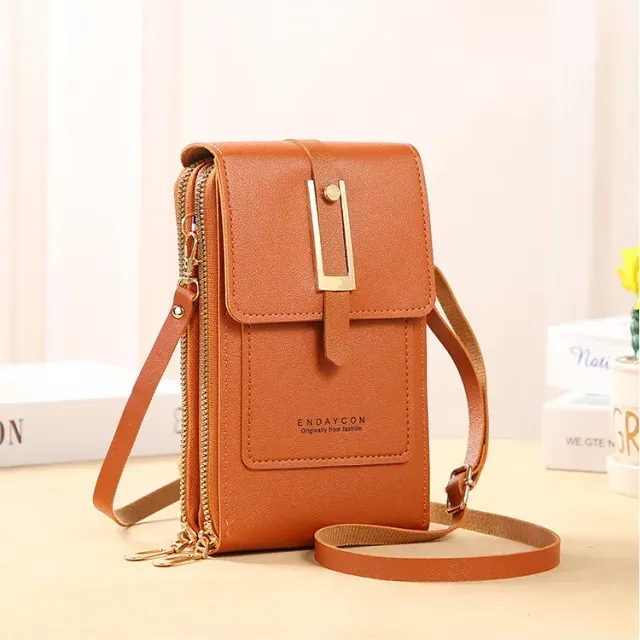 Women's crossbody soft leather purse with touch screen for phone, wallet and other small things