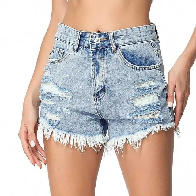 Slimming ripped denim shorts with high waist and fringe