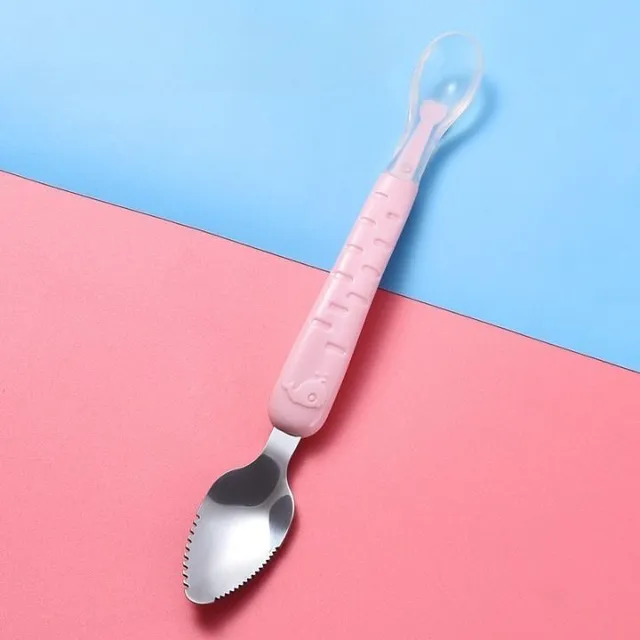 Stainless steel spoon with teeth adapted for scooping out fruit for children Juraj