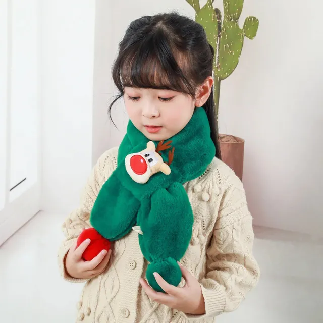 Children's winter scarf made of artificial fur with a motif of fruits and animals