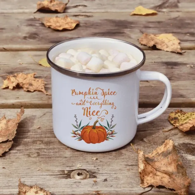 Herbst Emaillebecher mit Blumen- und Kürbisdruck für Thanksgiving