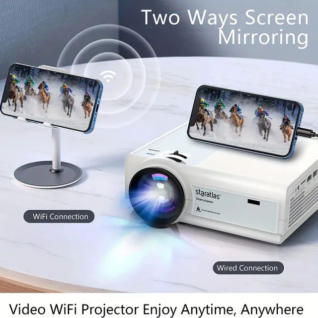 Mini proiector pentru home cinema și divertisment în aer liber: imagine 4K, Wi-Fi, Full HD, HDMI, USB, VGA, AV - ușor de transportat și compact