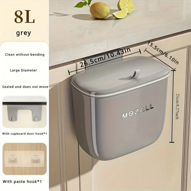 Kitchen trash bin with lid - 8 liters