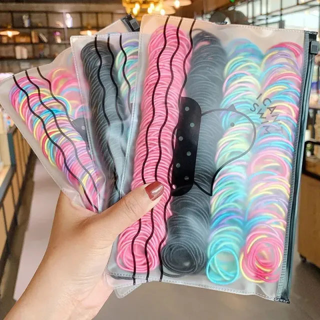 100pcs Cute elastic polyester hair rubber bands for children and girls - Colorful hair accessories