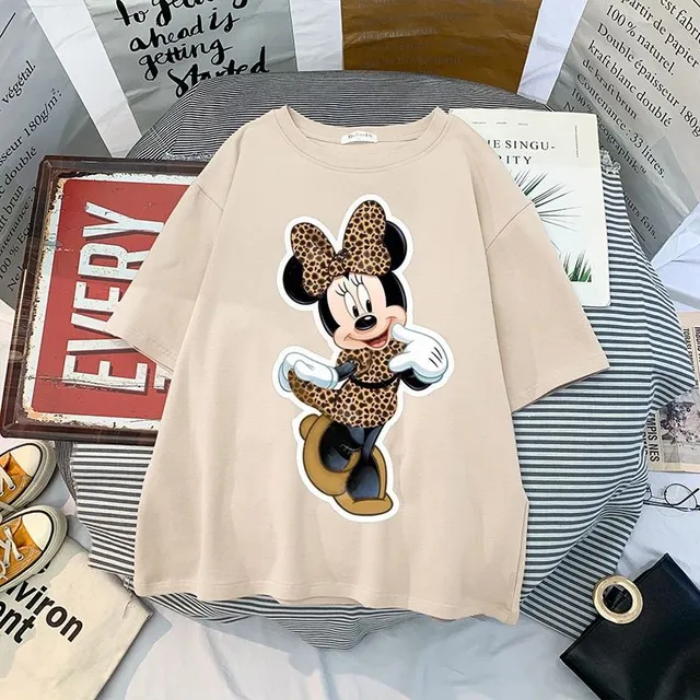 Tricou pentru femei cu mâneci scurte și imprimeu drăguț Minnie