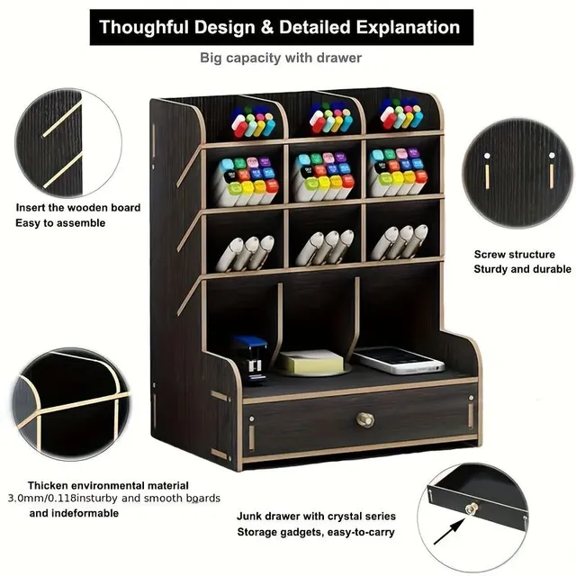 Wooden multifunctional typewriter with compartments and drawer, easy assembly