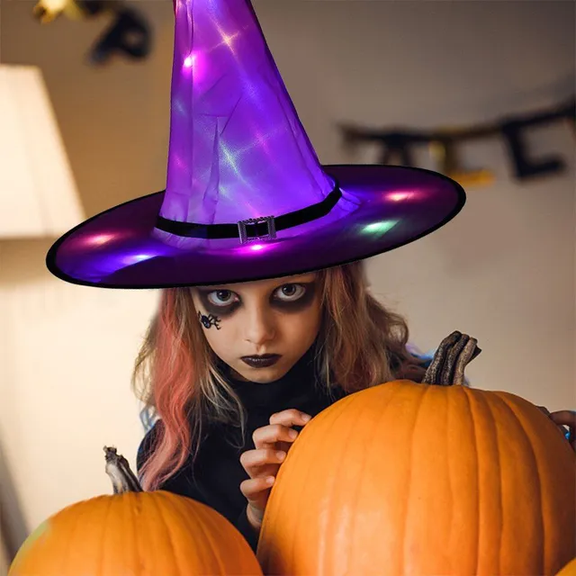 Dětský barevný čarodějnický klobouk s LED svícením