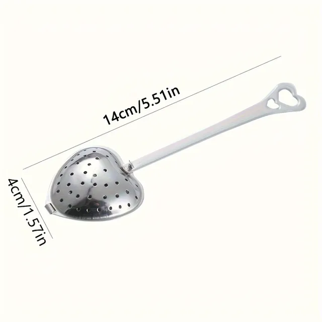 Practical tea sieve in the shape of a heart made of stainless steel with comfortable handle