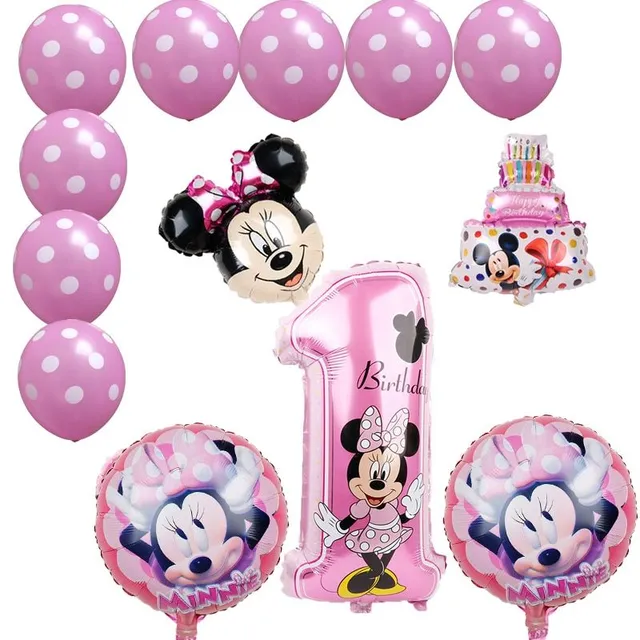 Set de baloane Mickey & Minnie pentru prima aniversare, 12 bucăți