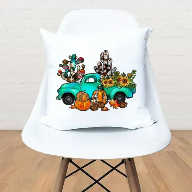 White pillowcase with printing car for home and party decorations for Thanksgiving