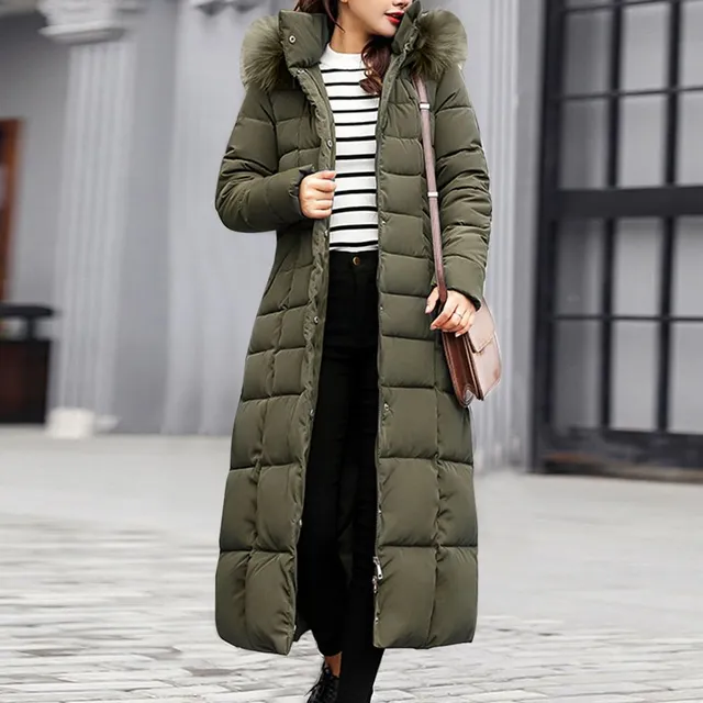 Damska luksusowa długa kurtka zimowa Nicol green-1 m