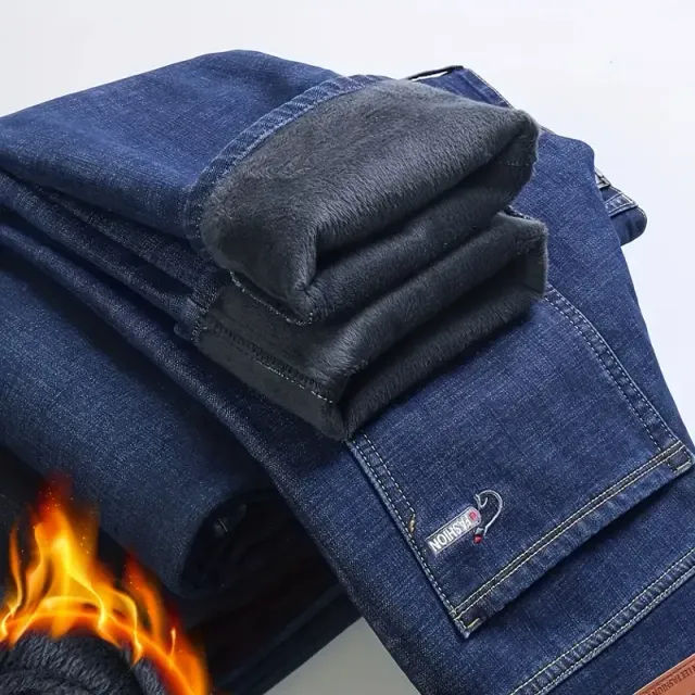 Men's fleece straight jeans for cold days and formal occasion