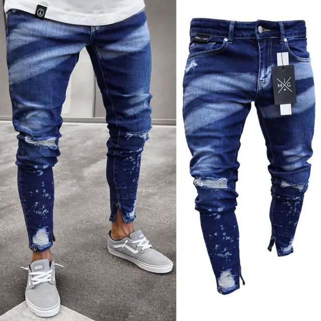 Modne męskie jeansy Slim Fit z podartym wzorem Elias