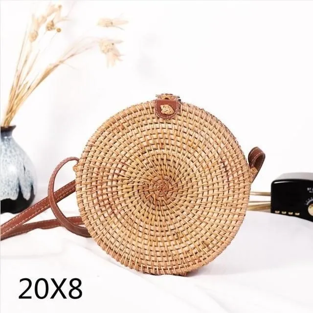 Rattan round handbag