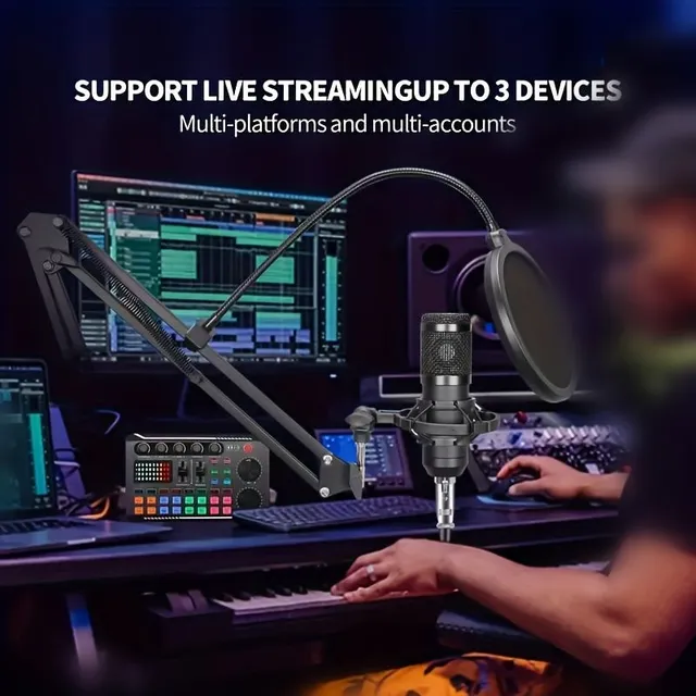 Podcast Equipment Bundle, BM-800 Podcast Microphone Bundle With F998 Sound Card, Capacitor Studio Microphone For Laptops, Computers Vlog Living Broadcast Live Streaming