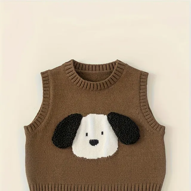 Baby vest with application of cute dog made of soft acrylic