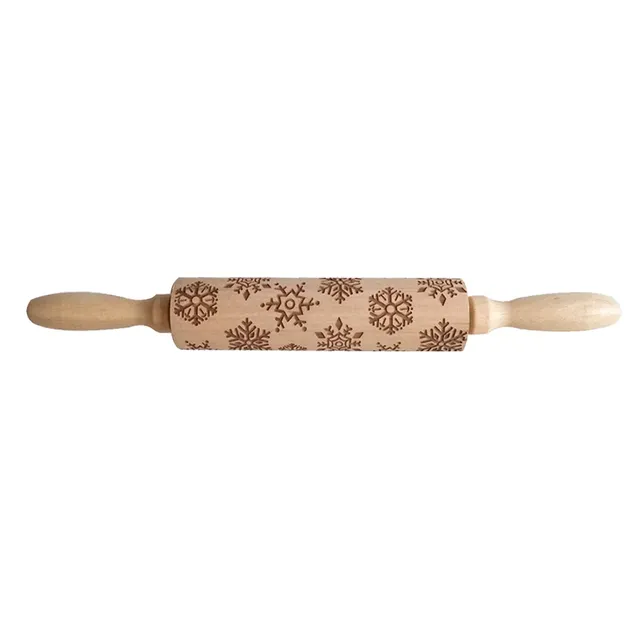 Wooden decorated roller for Christmas baking and cake decorating