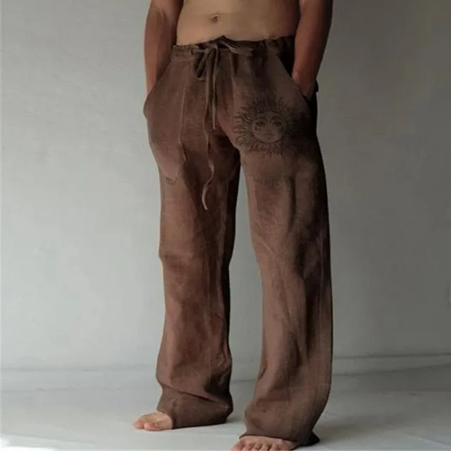 Men's casual linen trousers with drawstring