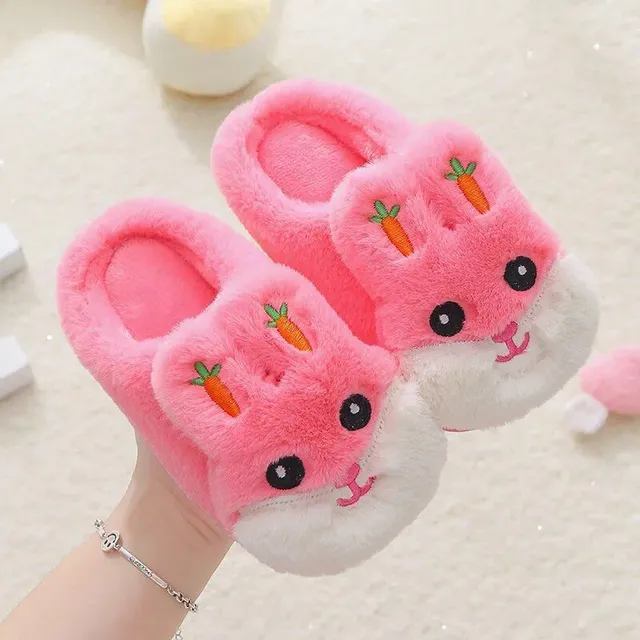 Children's winter home slippers with rabbit motif and impenetrable sole for girls and boys