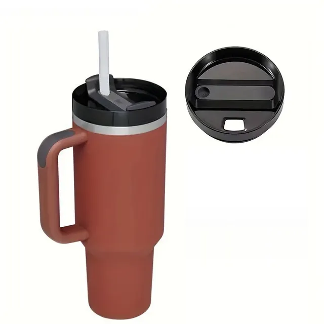 Stainless steel portable thermo mug with straw in different colours