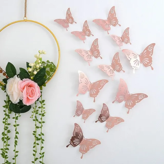 Set of 3D adhesive butterfly stickers on the wall - different colors