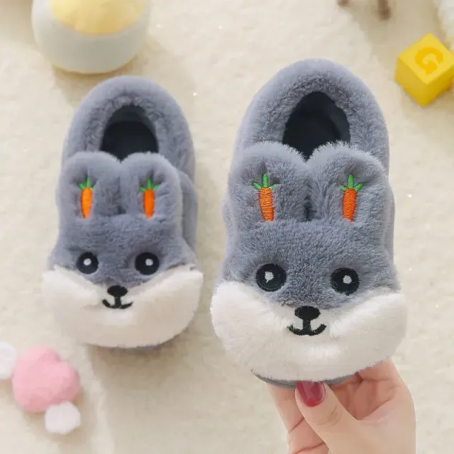 Children's winter home slippers with rabbit motif and impenetrable sole for girls and boys