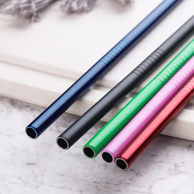 Set of reusable stainless steel straws with sleeve