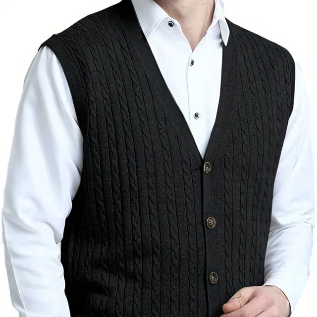 Men's knitted knob vest with high elasticity and elegant appearance, vintage style, neckline in, autumn/winter