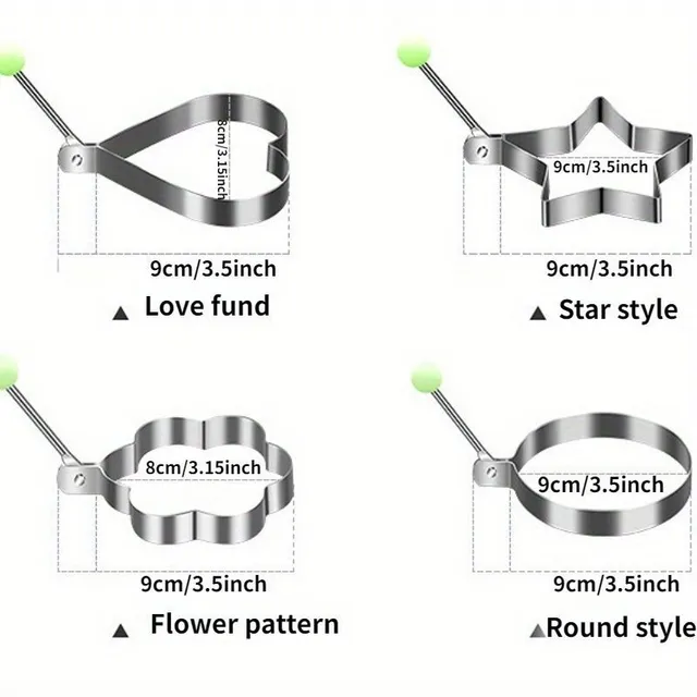 4-teiliges Set Edelstahl-Ei-Formen - Herz, Stern, Blume, rund - Set von Metallwerkzeugen zum Formen von Frühstück für die Hausküche