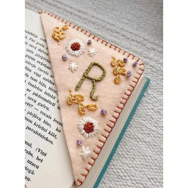 Stylish textile bookmark from decorative filter with design embroidery and initial - more variants