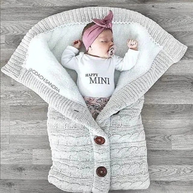 Novorozené dítě Zimní teplé spací pytle Kojenecké tlačítko pletené Swaddle Wrap