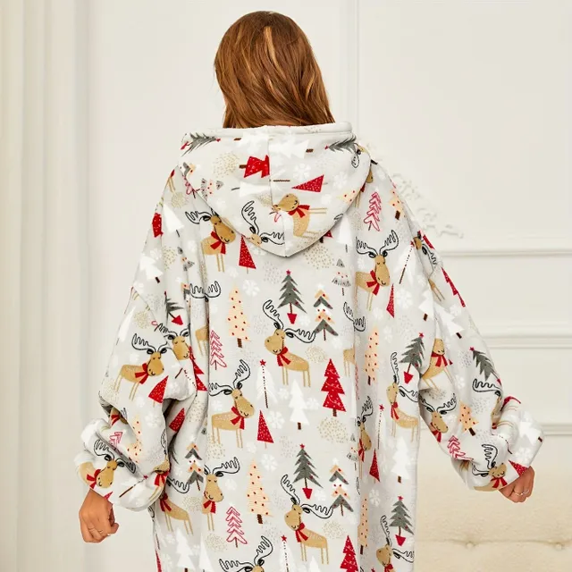 Nadměrná nositelná deka s obřími kapsami, měkká plyšová mikina s kapucí, dámský loungewear a noční prádlo