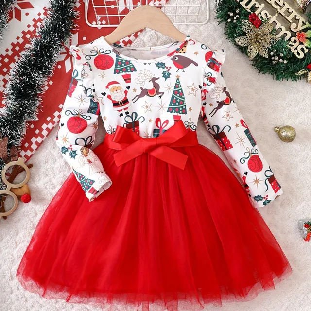 Robe tutu de Noël pour filles avec tulle et manches longues - robe élégante et festive pour filles