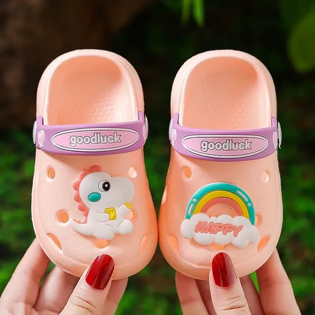 Children's perforated foam slippers with cute accessory