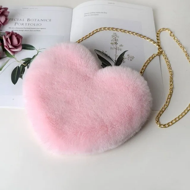 Women's cute plush shoulder bag in the shape of a heart