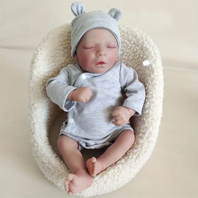 Handmade reborn doll 41 cm vinyl with closed eyes, realistic and suitable as a gift for society