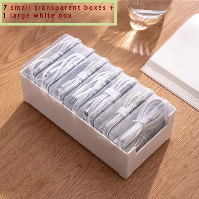 Data cable storage box, charger and cable organizer - table box for cable management (1 set)