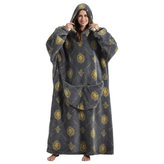 Wearable blanket with hood of stuffed animal and sherpa fleece for adults