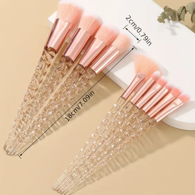 Set of professional cosmetic brushes with crystal unicorn