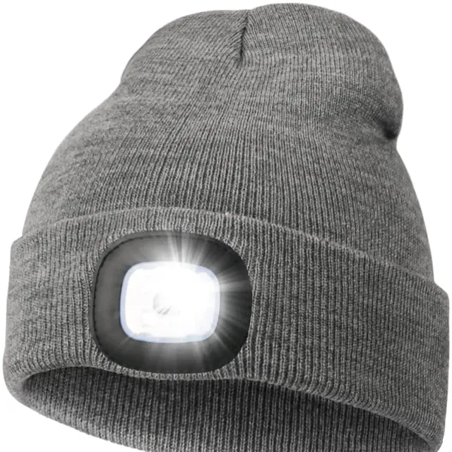 Unisex LED knit cap with USB charging light, head torch, winter knit cap with night light