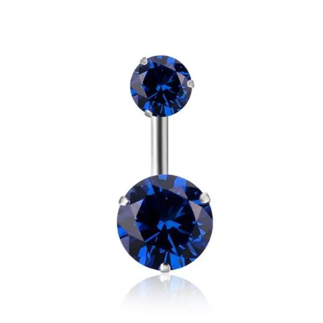 Belly button piercing with two rhinestones - 12 colours